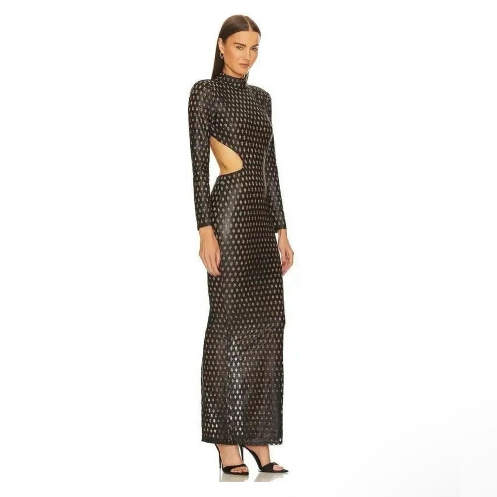 Michael Costello X Revolve Ravi Gown Black and Tan Long Sleeve Dress